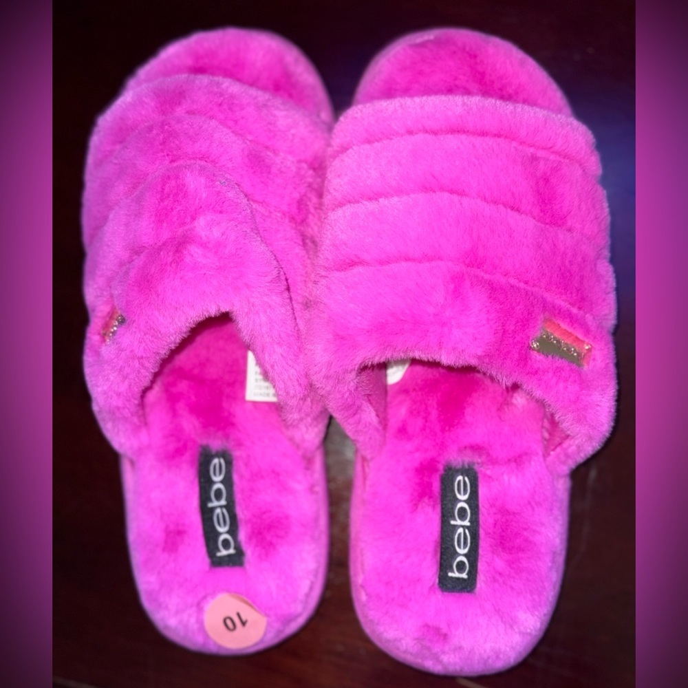 Bebe Vibrant Pink Plush Slippers - NWOT - Size 10